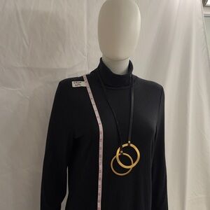 Designer Modern Black Leather Brass Statement Necklace